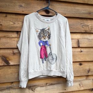 FOREVER 21 Long Sleeve Cat Shirt, SIZE L